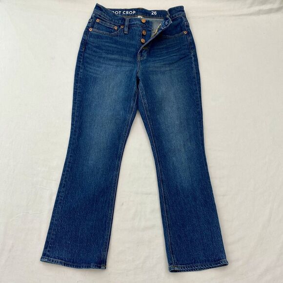 J Crew Boot Crop High Rise Button Fly Jeans Blue Denim Billie Womens 26 - Picture 1 of 12